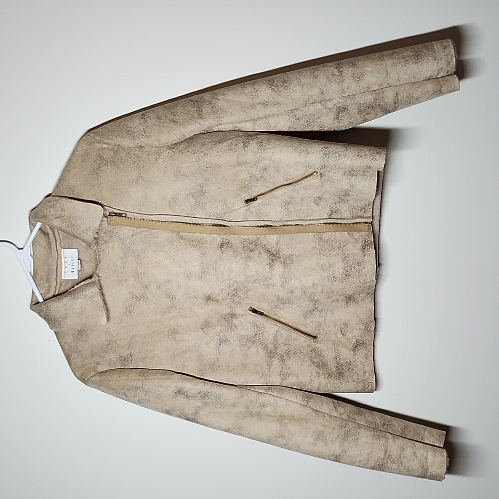 Lost + Wander Jacket Neutral Faux Leather Faux Fur Lined Zip Up Small